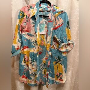 Tropical Print Button-Up Shirt